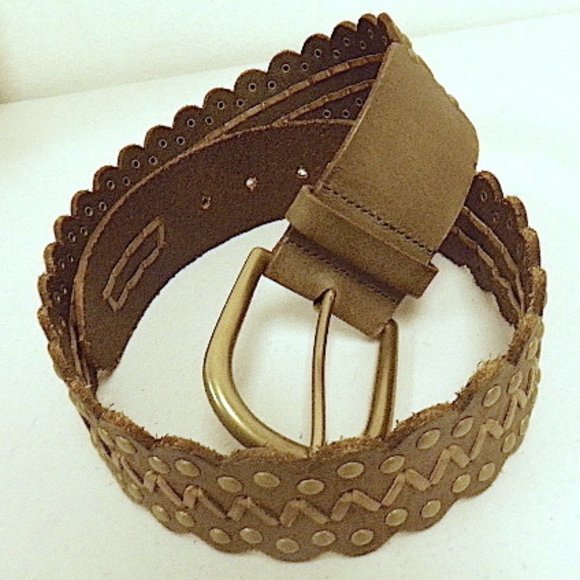 LINEA PELLE leather BELT woven olive studded S new main image 5